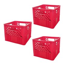 뉴플라스틱 플라스틱 우유상자 밀크박스 감성 캠핑 운반 수납 바구니 3개 1세트, 우유_적색(3개묶음)