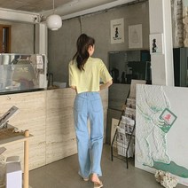 [천삼백케이] [오슈] 키커보이는 대학생 스티치 와이드 밴딩 데님 팬츠