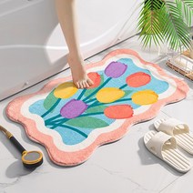일러스트 꽃 발매트, 핑크