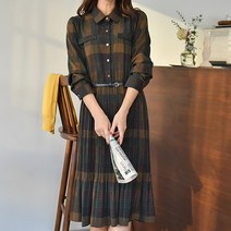 [마이더스비] [벨트set]내곁에 체크 쉬폰 원피스