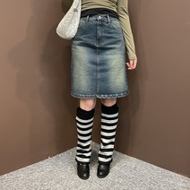 드리뮤즈 국내제작 여성 빈티지 워싱 스판 구제 데님 청치마