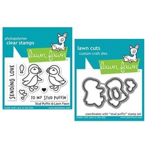 Lawn Fawn 스터드 퍼핀 2x3 투명 스탬프 및 맞춤 제작 다이 2개 번들 (LF2169 LF2170)