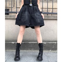 데님5부바지 유럽 상품 클래식 카고 캐쥬얼 가을 얇은 블랙 작은 키 빅사이즈 와이드 반바지 2485873812