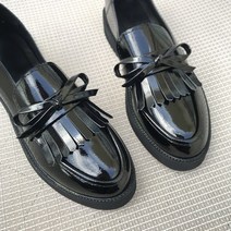 에나멜 리본 미들힐 플랫폼 여성로퍼 5cm