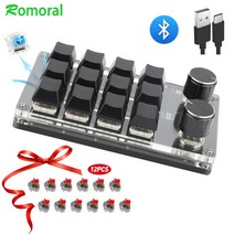 숫자 키패드 레트로 무선 노트북 키보드 기계식 축교환 led 넘버패드 보조 usb 사용자 정의 볼륨 버튼 노브 프로그래밍 매크로 게임 포토샵 핫스왑 복사 붙여 넣기, k12 블랙 12r, 파란색 스위치
