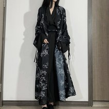중국전통의상 중국 스타일 한푸 정장 블랙 고딕 디아블로 대나무 잎 프린트 스커트 코트 얼룩 잉크 어둠