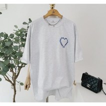 여름 하트 레터링 반팔 박스티 롱티셔츠
