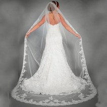 스카프머리끈 웨딩 액세서리 아플리케 얇은 명주 그물 긴 성당 베일 레이스 가장자리 1T 신부 3 미터 Veu De Noiva Longo