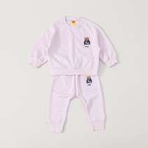 예투 곰돌이 자수 포인트 파스텔컬러 긴팔 원마일웨어 상하 세트_연보라