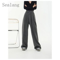 [Sealang]여성 루즈핏 와이드 일자 팬츠 봄 가을 모직 정장 팬츠 HY8zhuo224