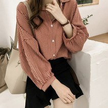 여성 베이직 체크 셔츠 데일리 가오리핏 셔츠남방 2컬러