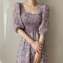 쉬폰 원피스 프랑스 빈티지 꽃무늬 긴팔 드레스 여자