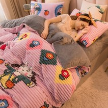 이불커버 킹사이즈침대 커버 벨벳 솔리드 가정용 두꺼운, 220x240 3p, P