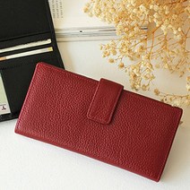 여성 고급 슬림 장지갑 50대 엄마 소가죽 지갑 레드