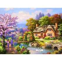 MJS 보석십자수 캔버스형 세트 50x40cm (비즈함 즈정) MH6, 숲속 캐슬 -호수정원  ,
