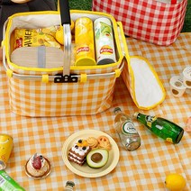 방수매트 1인용 돗자리 나들이 돗자리 핸들형 피크닉 쿨러백, 옐로우 체크