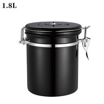 커피 빈셀러 원두보관 원두소분 식품 소분 1.51.8l 콩 차 용기 용기 밀폐 스테인레스 벤트 밸브 식품 항아리 보관 상자 습기 방지 주방 용품, 1.8리터 블랙