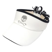 힙스타 여성 골프 리본 보석 스컬 썬캡 모자 넓은챙 썬바이저, 화이트 스컬 보석 썬캡