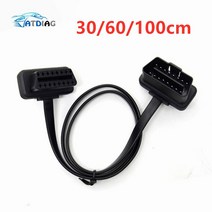 전기 테스터기 100cm 60cm 30CM 얇고 평평한 면 누들 OBD2 OBDII OBD 16Pin ELM327 수-암 엘보 연장 케이블 진단 커넥터, 01 60cm