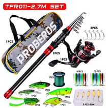 PROBEROS 1.8m-3.6m 낚싯대 및 릴 콤보 키트 스피닝 낚시 릴 및 스피닝로드 낚싯줄 루어 백 후크 풀 세트, 2.7m 및 2000 키트