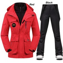 슈퍼 따뜻한 스키복 여성 겨울 스노우 다운 재킷과 바지 야외 방수 통기성 스노우보드웨어 스키 복장, Asian S, (Red Black)Set