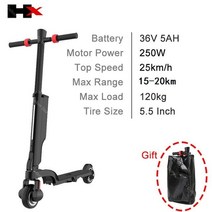 접이식 HX X6 전기 스케이트 보드 스쿠터 자전거 접이식 킥 스쿠터 36V 5AH ESCOOTER 미니 스쿠터 10KG, 01 Black 5 AH