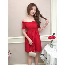 어깨트임 오프 원피스 여름 오픈숄더 페블럼라인 주름 반팔 페플럼 뱃살가리기 슬림핏 288471614