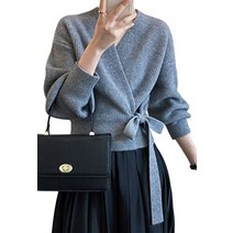 마리아 마파 v 넥 카슈쿠르 리본 스웨터 체형 커버 볼륨 소매 니트 가을과 겨울 가디건