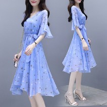 예쁜 브이넥 플라워 반팔 시폰 원피스 프릴 슬림핏 여름원피스