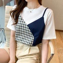루즈핏 빅사이즈 아사면 나들이 블라우스 배색 상큼한 직장인 캐주얼 날씬해보이는 이미지 슬림핏