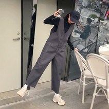 임산부 겨울 가을 모직 멜빵바지 여성 와이드 루즈핏 두꺼운 9부 빅진 임부 바디슈트 4446730842