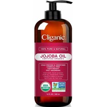(미국직배) Cliganic 호호바오일 480ml USDA Organic Jojoba Oil 16 oz with Pump 100% Pure Natural Cold Pressed Unrefined Hexane Free Oil for Hair & Face, 1개