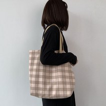 낭만라운지 레프디 격자체크 에코백