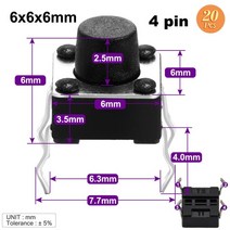 레고 호환 파워 펑션 동력 블럭 6x6mm x 4 3567mm 마이크로 푸시 택트 터치, 20개 6x6x6mm
