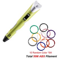 쓰리디펜 3d 스팀펜 pen 당그니 펜 인쇄 diy drawing with lcd display with 10 색 50 meter pla filament 크리스마스 생일 95, 노란색-50m 복근