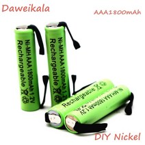 필립스 호환 Daweikala 니켈 수소 1.2V AAA 충전식 배터리 셀 1800mah 브라운 전기 면도기 칫솔 용 용접 탭 포함, [06] 50PCS battery