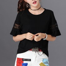 데일로엔 여성용 쿨 린넨 레이스 반팔 티셔츠