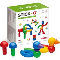 STICK O Basic 20피스 자석 조립 세트 무지개 색상 교육용 STEM 건설 장난감 만 18개월 이상, 한개옵션0