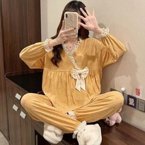 여성 잠옷 세트 활 v넥 패치 워크 심플한 봄 긴 소매 전체 길이 홈 아늑한 스위트 올 매치 얼짱 캐주얼 학생용