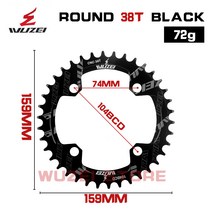 자전거 부품 스프라켓 WUZEI 104BCD 자전거 스프로킷 32/34T/36/38T 라운드/타원형 좁은 와이드 체인 링 7075 블랙/레드 체인 휠 MTB 자전거 크랭크 셋 플레이트, 12 Round Black 38T