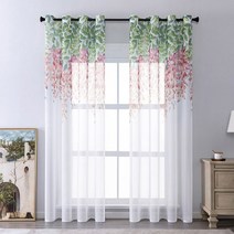 목가적 인 등나무 꽃 Tulle 커튼 거실 침실 인쇄 깎아 지른 주방 Voile 창 트리 트먼트