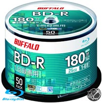 버팔로 블루레이디스크 BD-R 25GB 50장 싱글레이어 1-6 세트 녹화 DVD 공시디 대용량 RO-BR25V-050PW/N