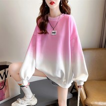 커플 맨투맨 스웨터 여성 봄 가을 루즈핏 얇은 초가을 그라데이션 컬러 작은 탑 코트 티셔츠