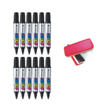 모나미 보드마카 12p + 토탈 화이트보드 지우개 2p, 흑색, 1세트