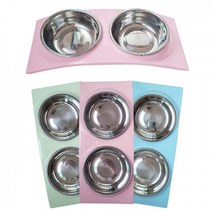 분리형 세척 애견 스텐 2구 더블 핑크 식기 밥그릇 믹스견 소형견 비숑