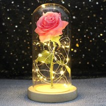 화병 도자기 유리 돌 6색 아름다움과 야수는 유리 돔에 발렌타인 선물 LED 로즈 램프 크리스마스, 10 pink