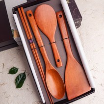 [사옹원] 오리지널 천연옻칠 주방용품 선물4종(4P) 나무조리도구, 1사선뒤집개 2슬림주걱 3볶음스푼4튀김젓가락