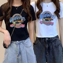 여성 챔스 여름 크롭 반팔 티셔츠