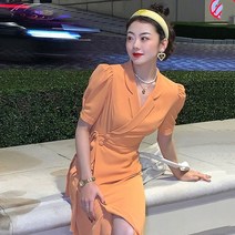여성 여름 롱 쉬폰 정장 칼라 원피스 여자 휴양지 비치웨어 등원룩 복고풍