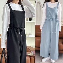 8854 (국내산) 여성 점프수트 멜빵 바지 봄 여름 스판 허리라인 끈 밴딩 배기핏